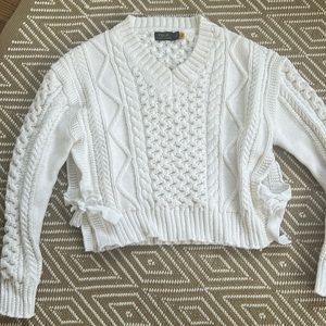 Ralph Lauren v-neck cable-knit cropped sweater w/ side ties (small)